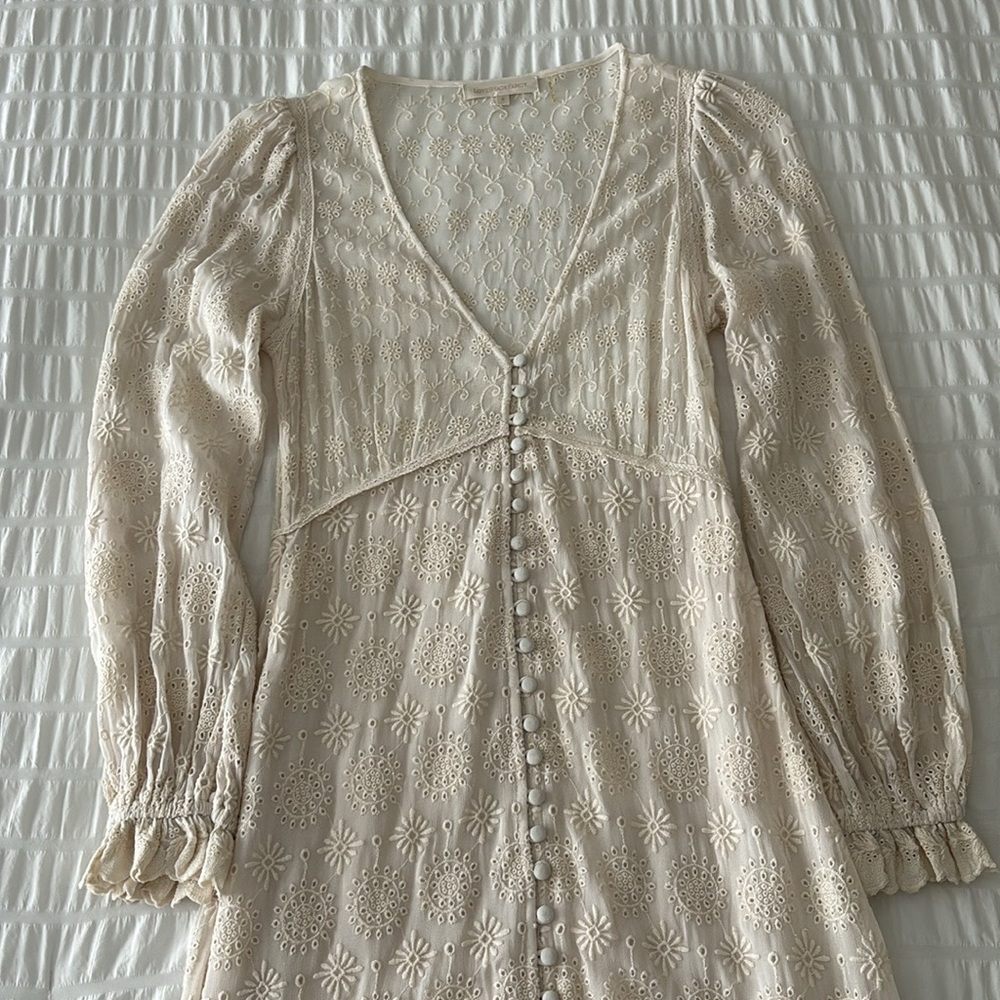 Loveshackfancy Cream Eyelet Button-Front Midi Dre… - image 3